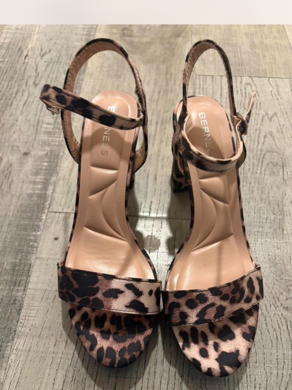 Leopard Print Ankle-Strap Block Heel Sandals - Brown/Black